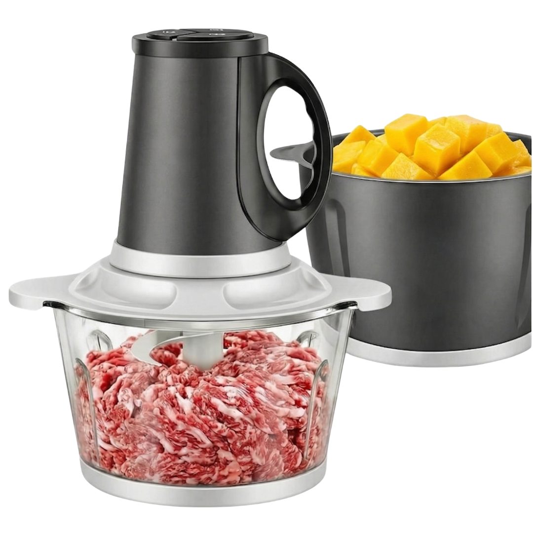 300W Dual 8-Cup Bowl Electric Food Processor with 3-Speed Control