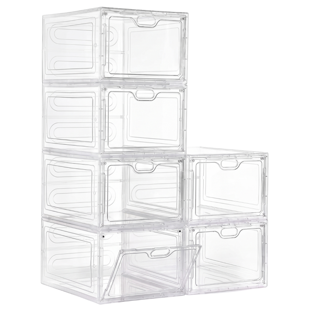 6 Pack Clear Stackable Shoe Storage Boxes with Magnetic Door
