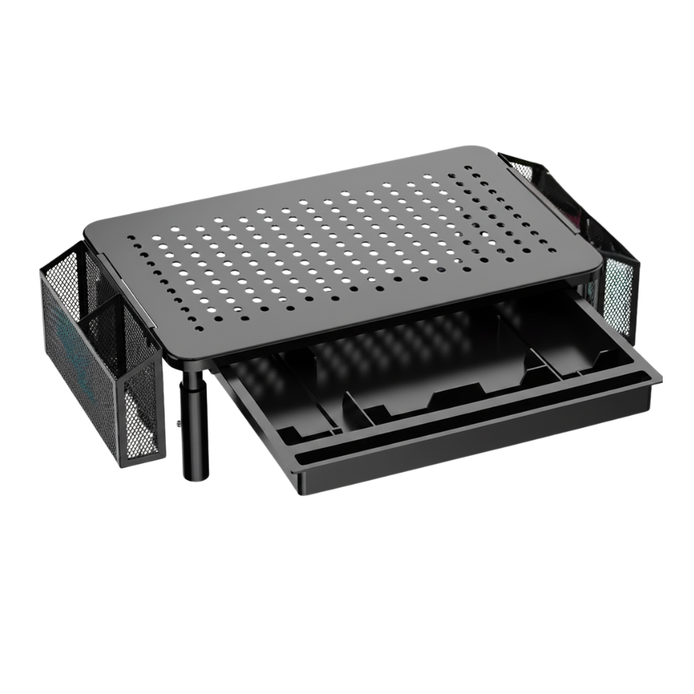 Adjustable Monitor Stand with Under-Desk Storage and Ventilated Platform