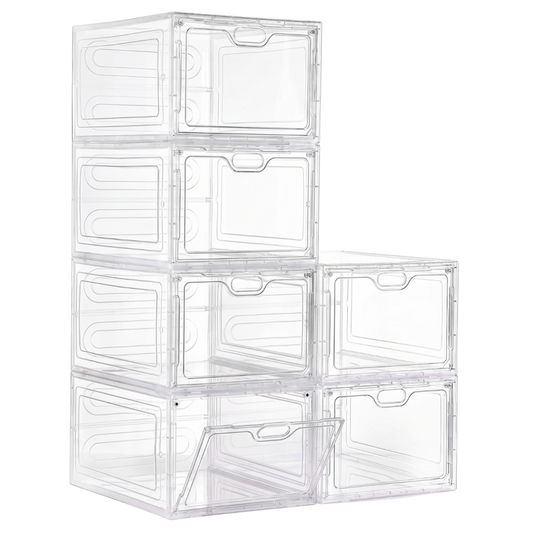 6 Pack Clear Stackable Shoe Storage Boxes with Magnetic Door