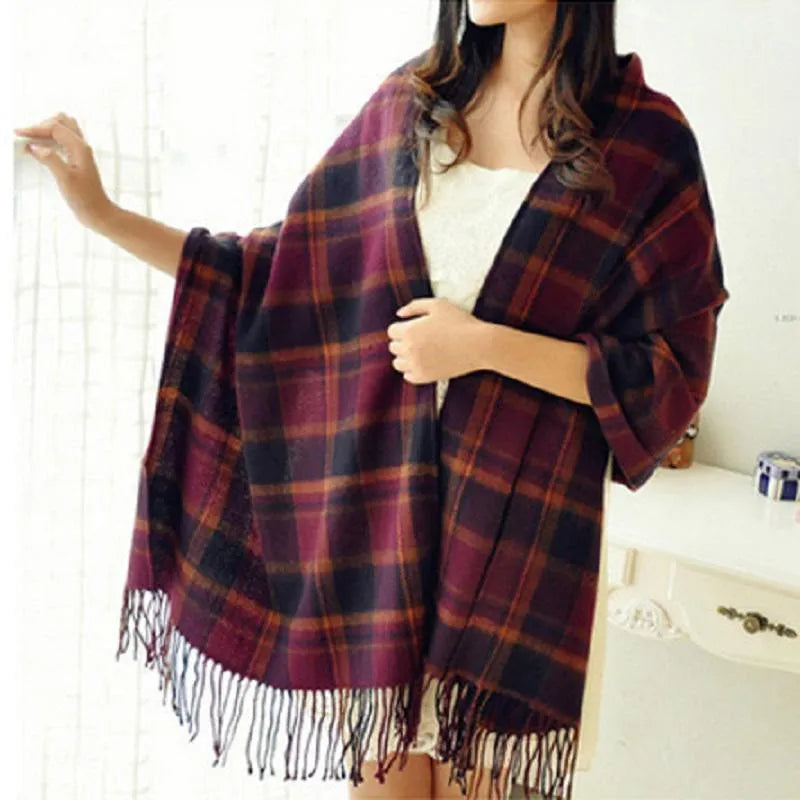 Cashmere Scarf for Women | Check Pattern | Winter | Bordeaux
