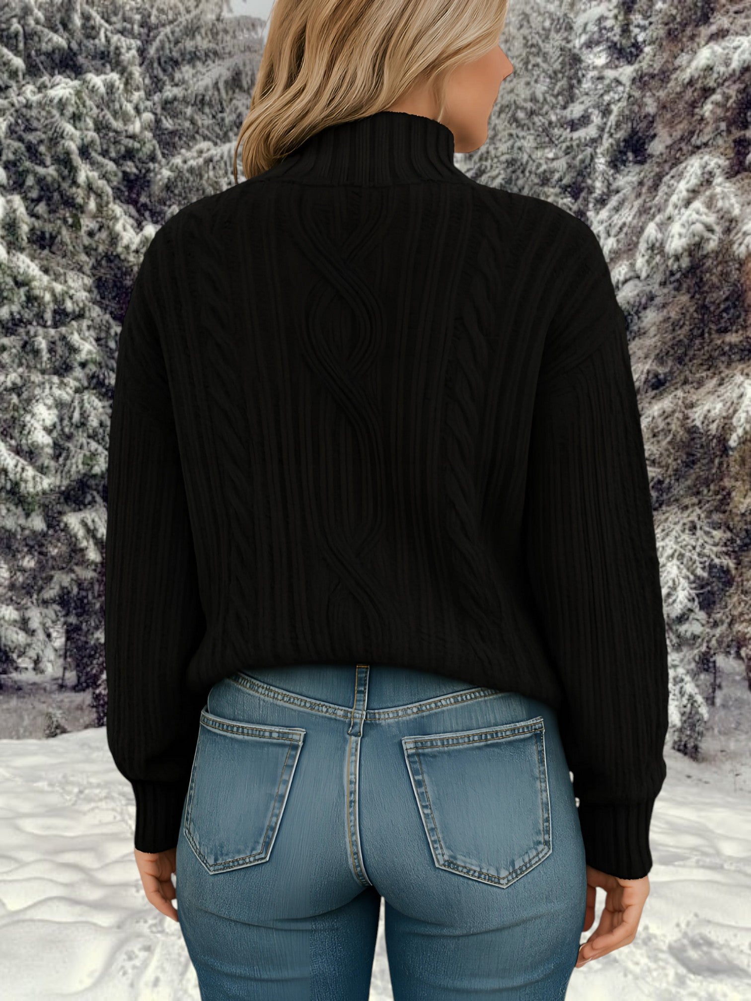 High Collar Knit Sweater | Black2