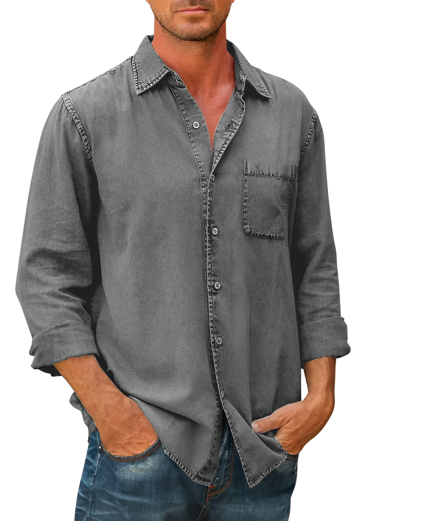 Long Sleeve Polo Shirt for Men | Casual Fit | gray