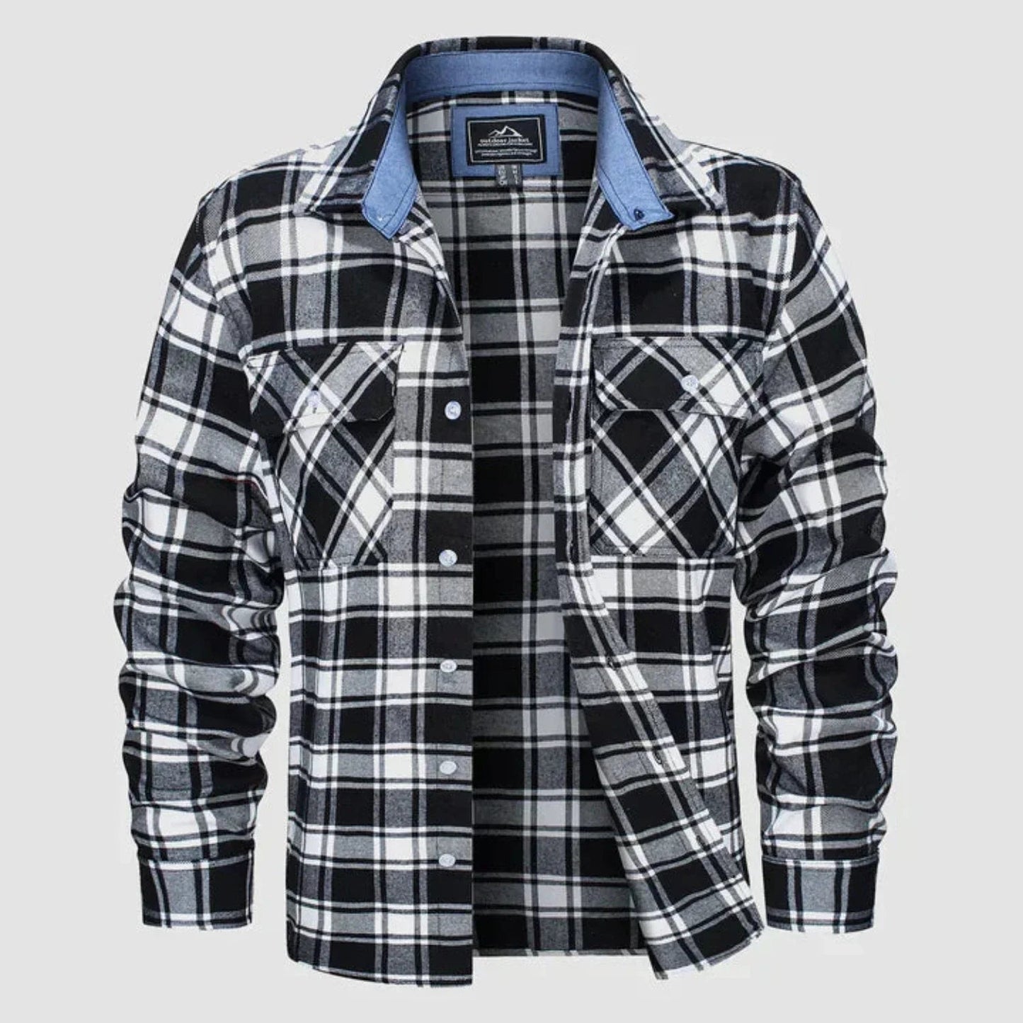 Long Sleeve Polo Shirt for Men | Plaid Pattern | black