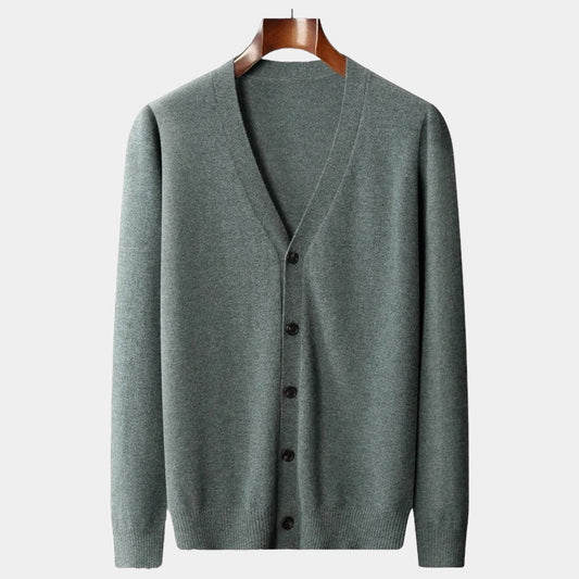 Men's Cardigan, Knitted, Classic Button Design | Lightweight | Army Green