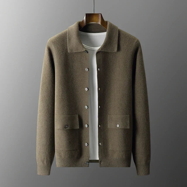 Men's Cardigan, Tailored, Button-Up | Versatile Layering | Army Green
