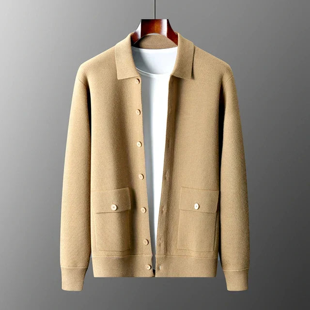 Men's Cardigan, Tailored, Button-Up | Versatile Layering | Beige