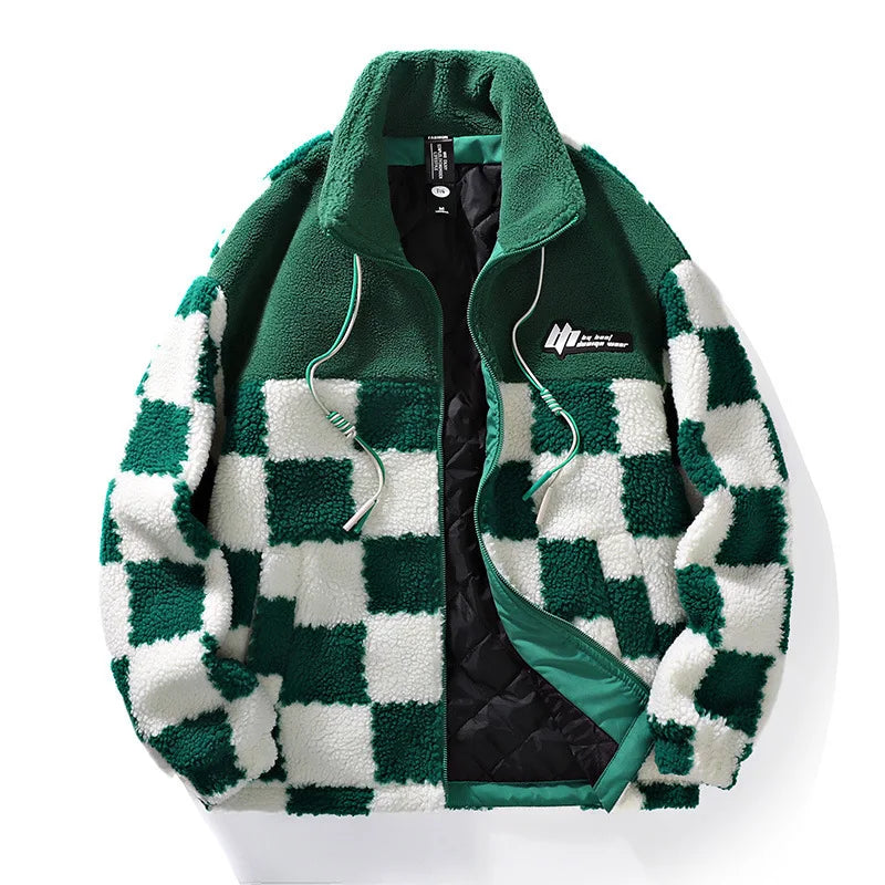 Men's Fleece Jacket | Water-Resistant, Chessboard Pattern | Winter 3