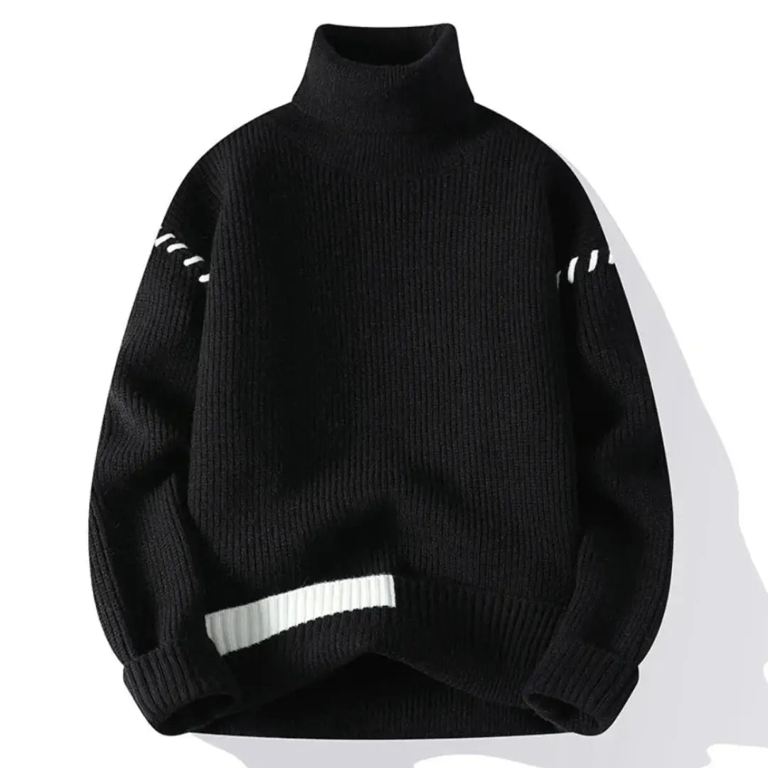 Oversized Knit Sweater for Men & Women with Patchwork Design | Winter | Black