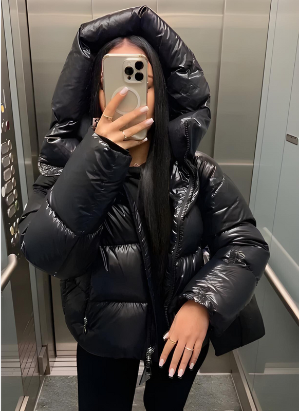 Quilted Jacket for Women | Oversized Hood, Glossy Finish | Winter 3