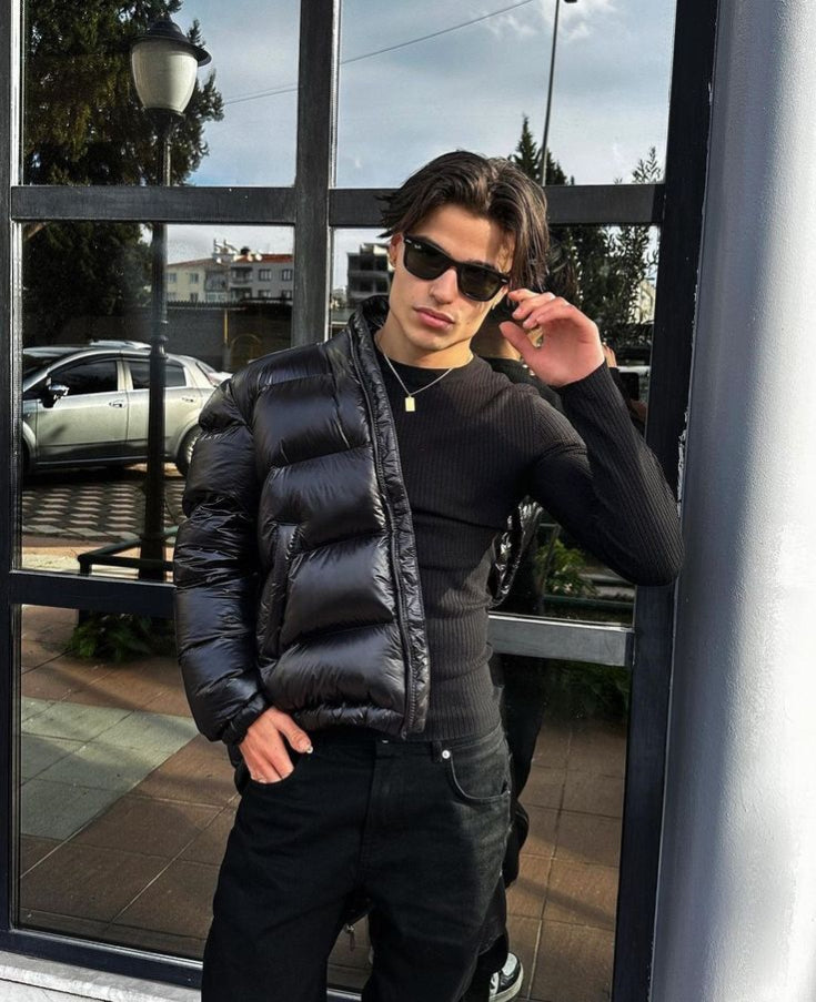 Quilted Winter Jacket for Men | Hooded, Sherpa Lined | Black2