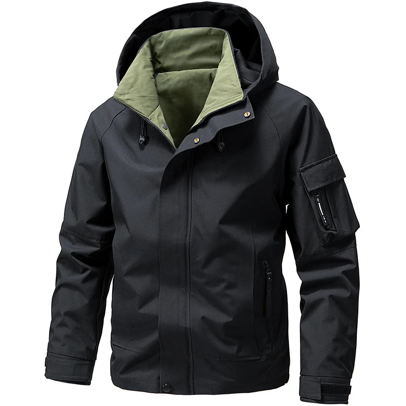 Softshell Lightweight Jacket for Men | Adjustable Hood, Wind-Resistant | Black