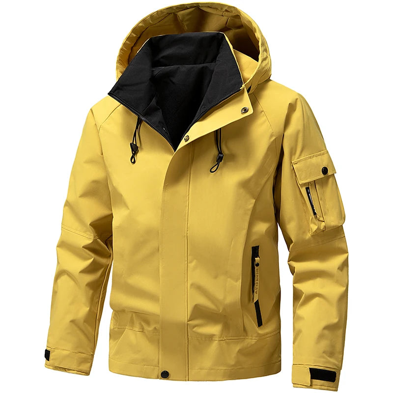 Softshell Lightweight Jacket for Men | Adjustable Hood, Wind-Resistant | Yellow