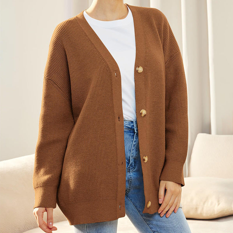 Women's Cardigan, Relaxed Fit, V-Neck with Button Detail | Long Sleeve 5