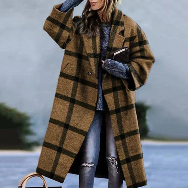 Wool Coat For Women | Elegant, Full-Length Design | Winter | Khaki