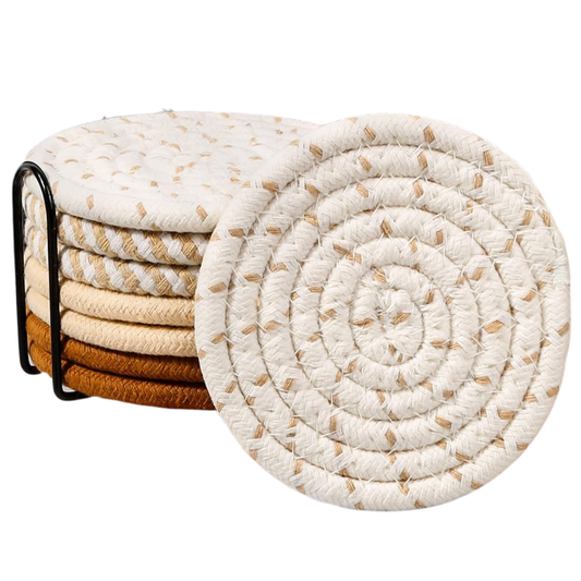 Absorbent Cotton Drink Coasters Set of 8 with Holder, 4 Colors