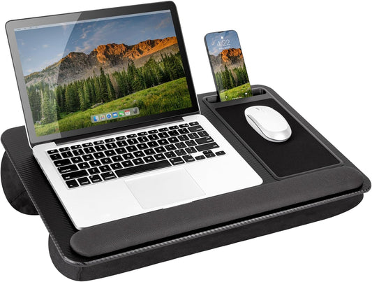 Portable Home Office Lap Desk with Mouse Pad, Cushion & Phone Slot